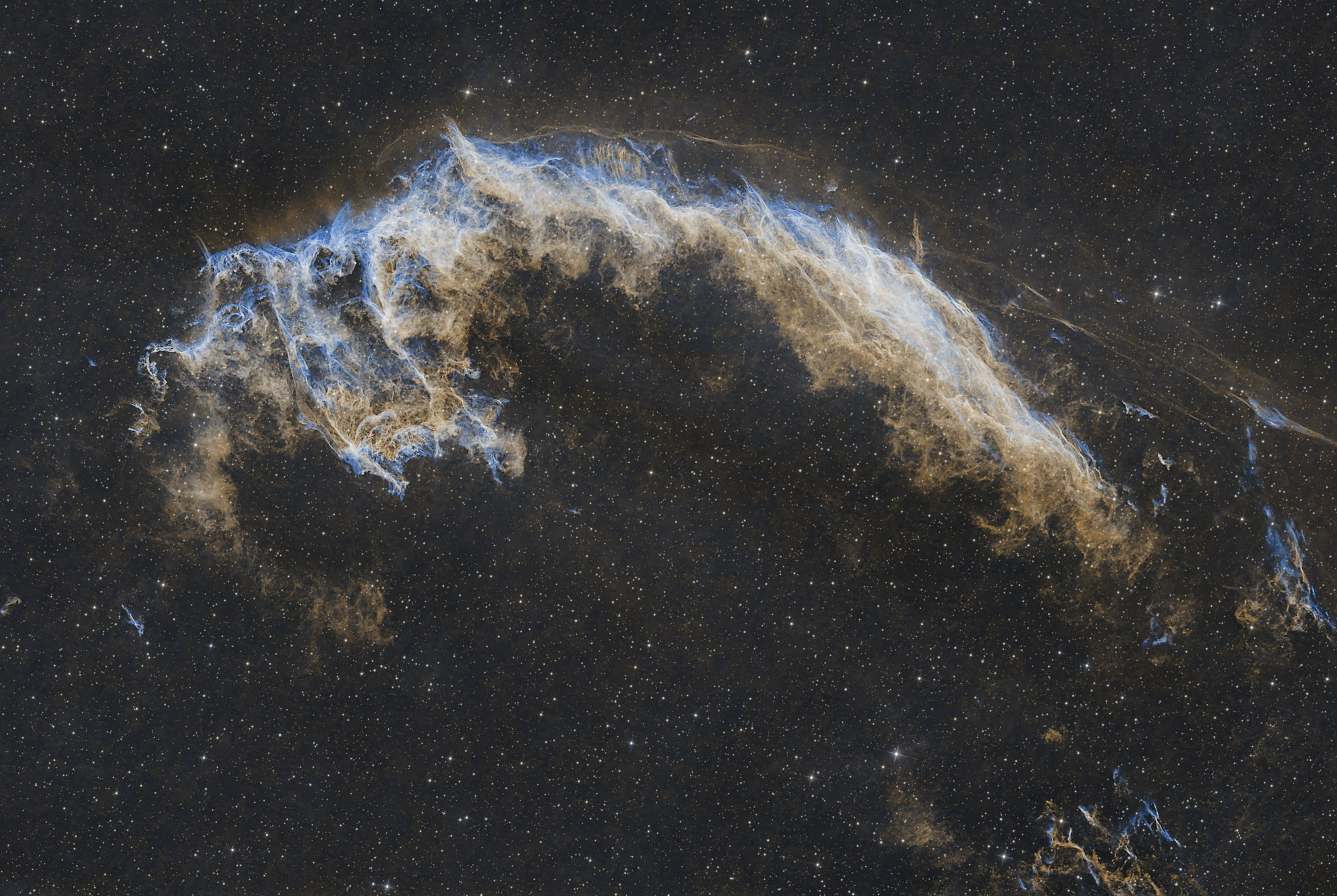 A bat can be seen in the easternmost part of the Cygnus Loop and is therefore also called the Bat Nebula NGC 6995.